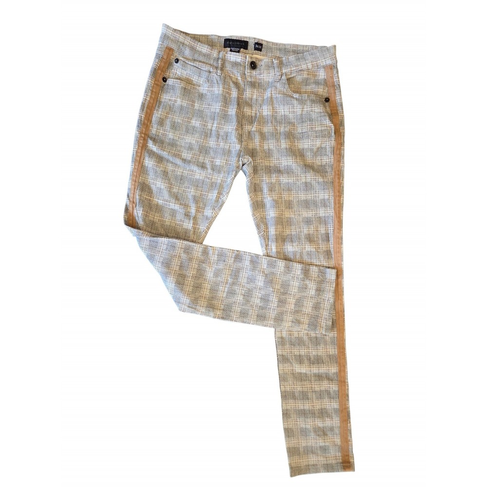 Decibel Mens 34x32 Slim Fit Glen Plaid Trousers Side Stripe Grey Tan Pants